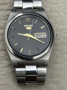 Seiko 5 Automatic Watch Black Dial Stainless Steel 38mm Used No Customs Fees US - Picture 1 of 5