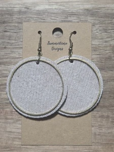 GENUINE Leather Backed Denim Circle Cut Earrings w/ Gold Finding 2" Black - Picture 1 of 1
