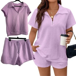 Lavendel Waffel Strick Lounge Set 0X - Bild 1 von 8
