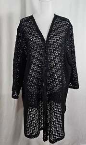 Catherines Womens Open Knit Cardigan Sheer Black Polyester 5X - Picture 1 of 7