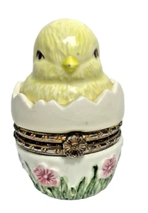Caja de baratija con flores de pollo bebé pollito porcelana mariposa interior Mudpie 1999 - Imagen 1 de 9