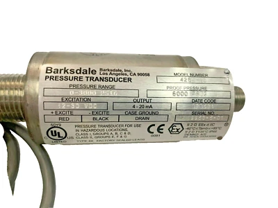 BARKSDALE 425X-13 ATEX Pressure Transducer 0-3000 psi 4~20mA 12-30 V DC 1/4 NPT