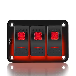 Pre-wired 3 Gang Rocker Switch Panel Red LED 4x4 Boat Caravan Marine 12V 24V - Foto 1 di 7