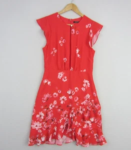 Portmans Dress Womens 10 Red White Floral Sleeveless Ruffle Frill Cocktail Event - Picture 1 of 19
