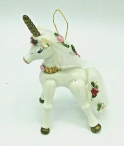 1982 Kurt Adler Madera Pintada Unicornio Adorno Pie Cuerno Dorado 4" Navidad - Imagen 1 de 5
