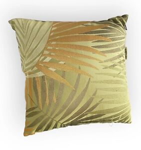 Pier 1 Palm Tree Bamboo Tropical Square Throw Pillow Satin Green Gold Jungle 17”