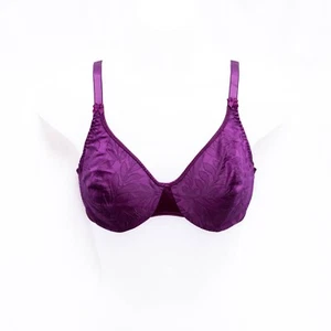 Vintage Bali Bra 36C Purple Plum Jacquard Satin Unlined Underwire 2735 Colorful - Picture 1 of 8
