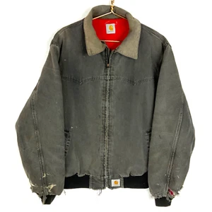 Giacca Carhartt Santa Fe vintage taglia 2XL grigia full zip abbigliamento da lavoro invecchiato - Foto 1 di 11