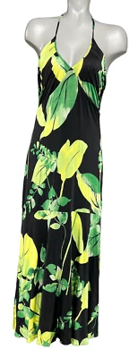 NEW WHITE HOUSE BLACK MARKET WHBM BLACK FLORAL TIE NECK HALTER MAXI DRESS SZ 10 - Image 1 of 4