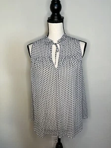 Gap Womens Blouse M Blue White Sleeveless Sheer Tie Neck Ruffle Neck New Tags - Picture 1 of 6