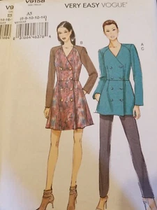 VOGUE PATTERN 9158 DRESS TOP PANTS VERY EASY MISSES SIZES 6-14, 14-22 UNCUT - Picture 1 of 4