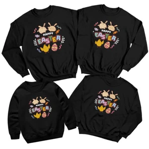 Family Bunny Chick Happy Easter Sweatshirt Jumper Festival Holiday Party #ED - Picture 1 of 27
