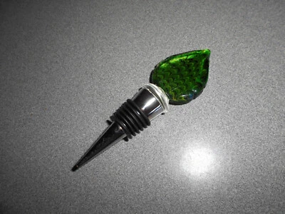 Tapón de botella de vino hermoso personalizado hecho a mano arte vidrio hoja verde usado Foto 1 de 3