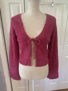 Happily Grey Women's Hot Pink Metallic Long Sleeve Cropped Open Cardigan Sz M - Picture 1 of 11