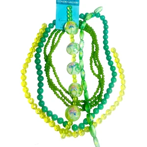 Glass Bead Lot Green Yellow Strands 5 Round & Faceted 4mm-8mm Floral Mix - Picture 1 of 18