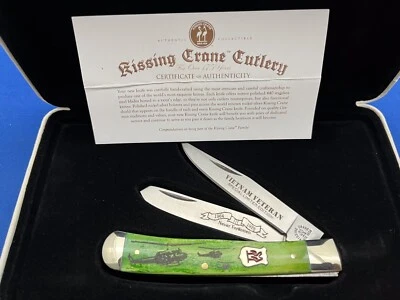 Kissing Crane Vietnam Veteran Green Bone Trapper Knife, Display Case With COA