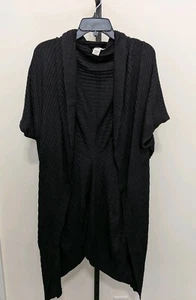 MAX STUDIO MSSP Sweater Duster Cardigan Short Sleeve Open Charcoal Black L - Picture 1 of 5