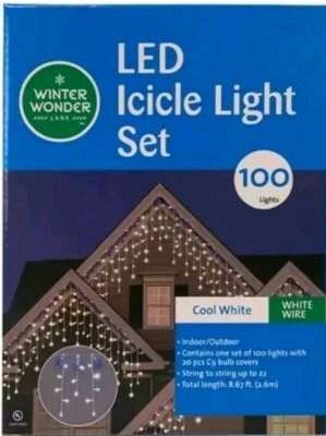 Winter Wonder Lane 100 luzes LED brancas frias com fio branco azul C9 - Imagem 1 de 3