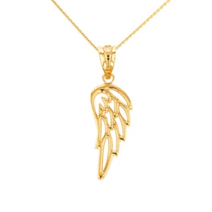 Solid Gold Filigree Guardian Angel Wing Pendant Necklace - Picture 1 of 8
