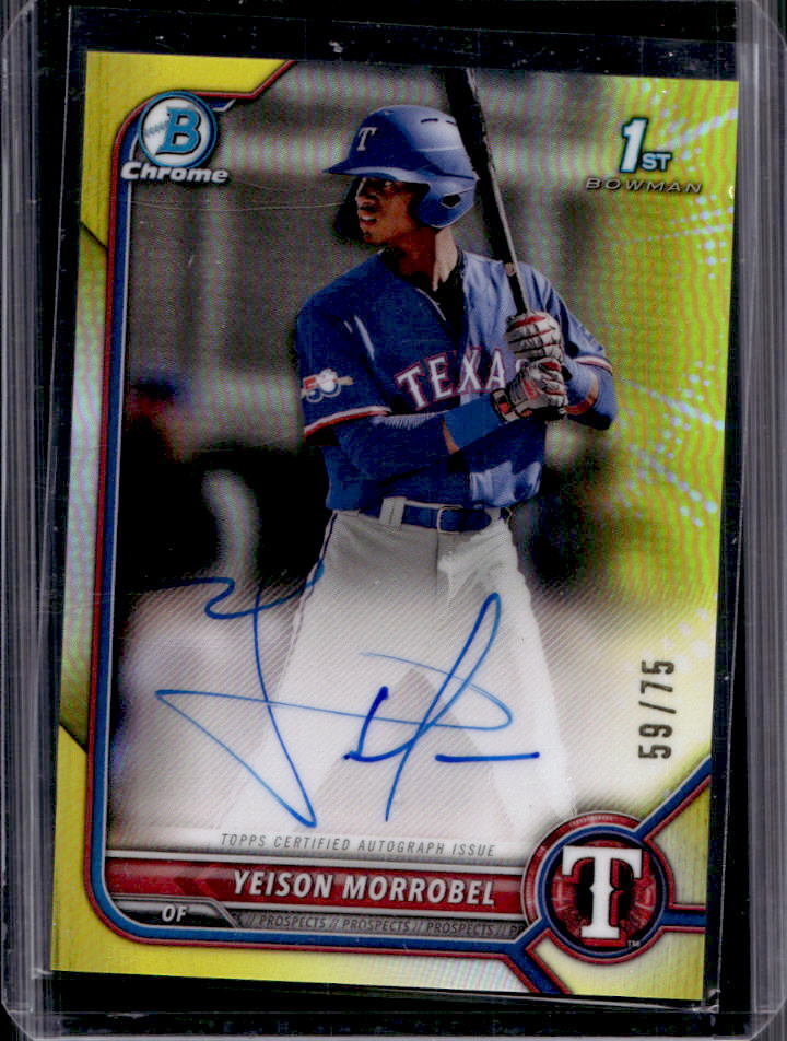 2022 Bowman Chrome Yeison Morrobel 1st Prospect Yellow Refractor Auto #59/75