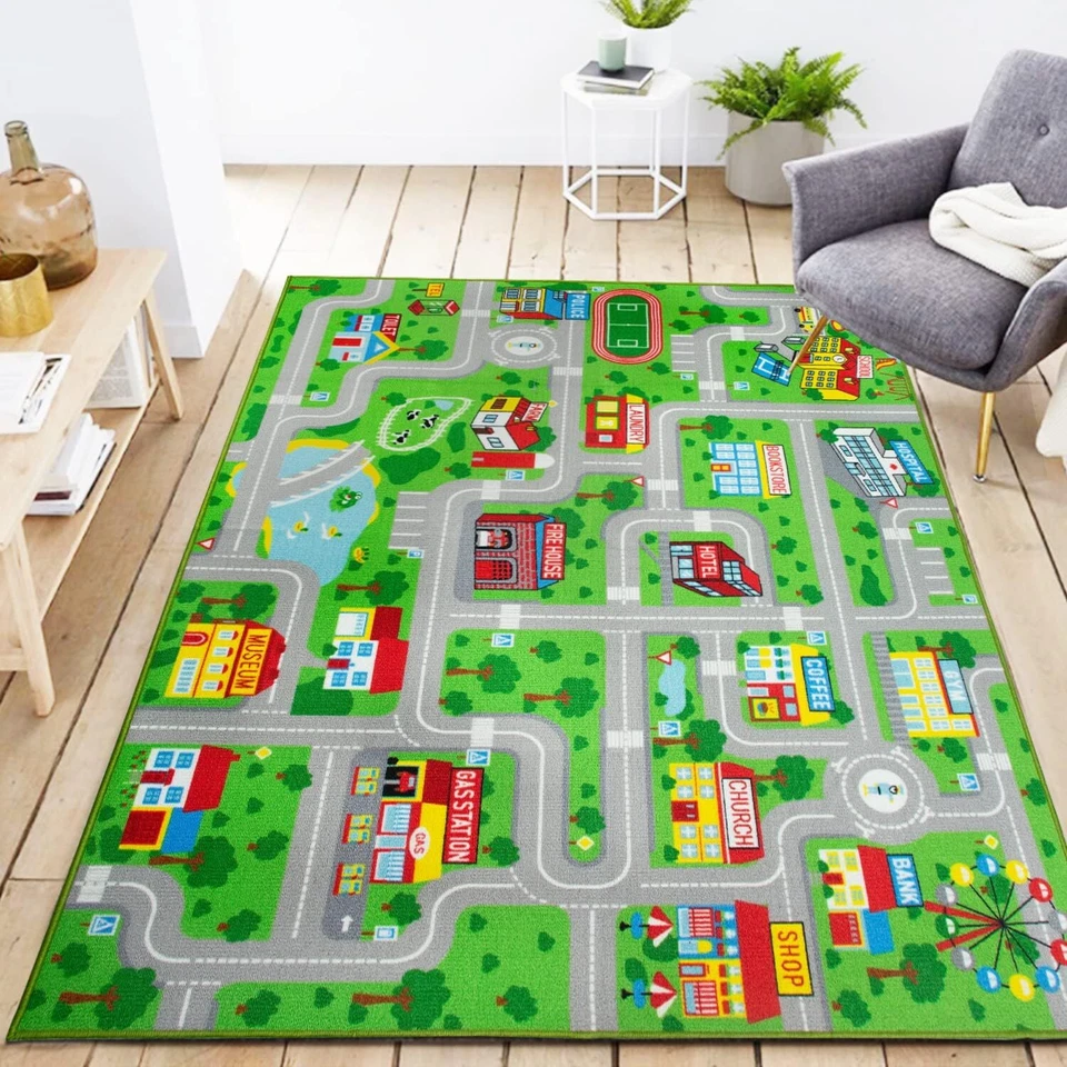 Kids Carpet Playmat Car Play Rug City Life Traffic Road Kids Rug 5' x 6'6"