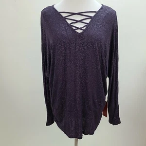 Jennifer Lopez Top Damen Large Lila Silber Glitzer Pullover Stretch Lang Slv - Bild 1 von 11