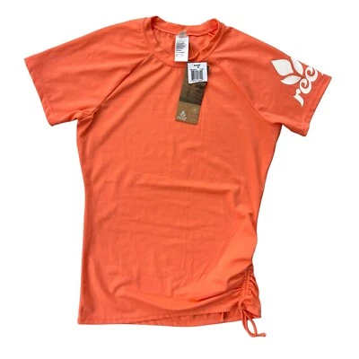 Camisa de natación Reef para mujer pequeña coral brillante manga corta fruncido corbata lateral protección contra erupciones Foto 1 de 4