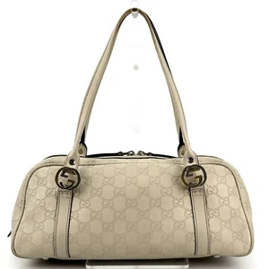 GUCCI GG Boston Bag Tote Bag Leather White Authentic From JAPAN - Picture 1 of 13