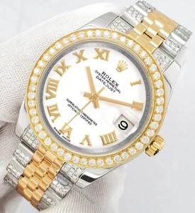 Rolex Datejust 31mm 2-Tone 17827 White Roman 3.56ct Diamond Bezel/Bracelet Watch - Picture 1 of 7