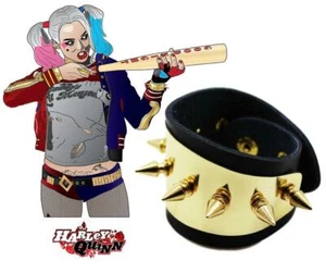 Suicide Squad Harley Quinn Gold Bracelet Cosplay Spiked Cuffs Wristband Punk A14 - Picture 1 of 8