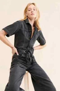 Free People Edison Wide Leg Coverall Jumpsuit Size X Large Black RRP £188 - Picture 1 of 4