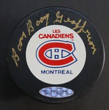 Bernie Geoffrion (d.2006) Montreal Canadiens HOF Signed Autographed NHL Puck JSA