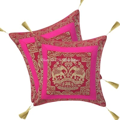 Fronha de ioga boho hippie capa almofada brocado rosa meditação jacquard - Imagem 1 de 4