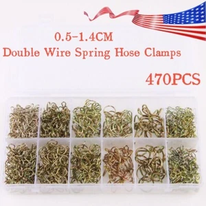 470PCS Double Wire Spring Hose Clamps Fuel Line Hose Tube Clips Assortment Tools - Picture 1 of 7