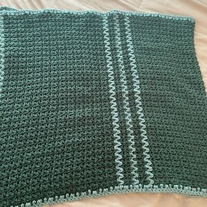 Vintage Retro Sofa Throw Afghan Handmade 62x28 Green Aqua Throw Blanket 70’s