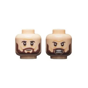LEGO - Minifig, Head - Brown Eyebrows & Beard, Neutral / Fierce Pattern - Flesh - Picture 1 of 1