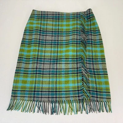 Falda lápiz J. Jill colorida a cuadros mezcla de lana flecos imitación envoltura 14P forrada Preppy Foto 1 de 4