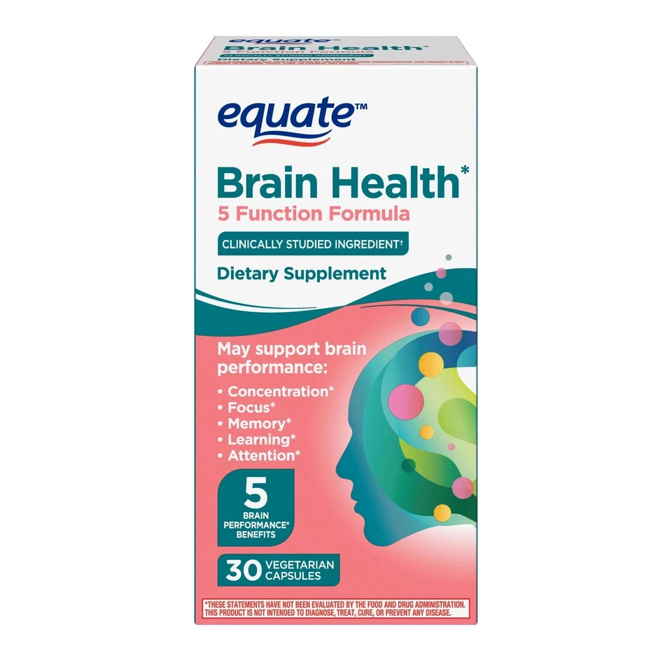 Equate Brain Health 5 Function Formula Capsules Dietary Supplement, 30 Count - Image 1 of 1