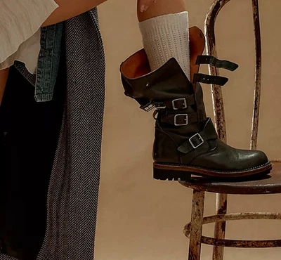 We the Free Jackson Moto Graphite Florence Leather Buckle Strap Grip Boots NEW 8 - Image 1 of 4