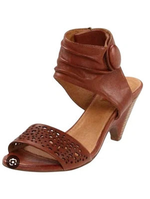 Miz Mooz Winona Ankle Strap Heels Womens Size 8.5 Brown Leather Laser Cut Sandal - Image 1 of 4