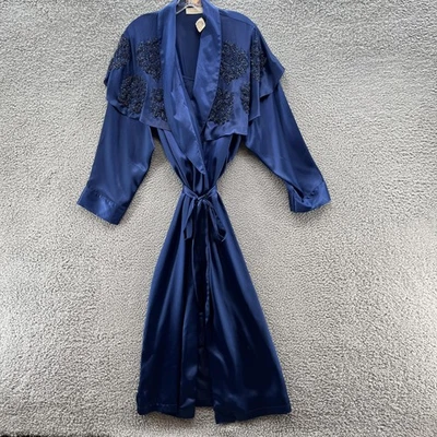 Conjunto de lencería vintage años 90 Victoria's Secret bata peluche mujer pequeño azul satinado cuentas Foto 1 de 4