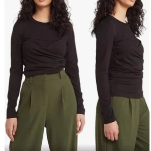 Vero Mada Women's Black Nelly Ruched Knit Long Sleeve Top Blouse M NWT - Picture 1 of 11