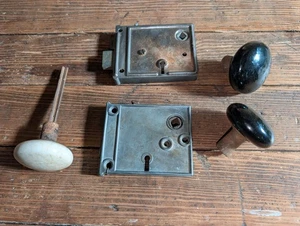 Antique Lock Steel Door Knobs Porcelain Rim Locks Victorian Restoration  - Picture 1 of 10