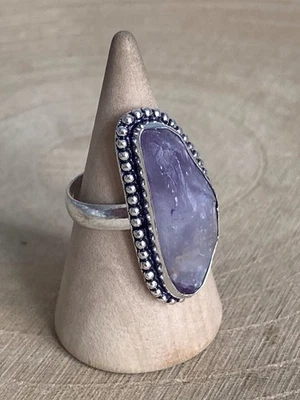 Аметист кольцо размер O серебро 925 покрытием неправильной формы фиолетовый богемный - Изображение 1 из 4