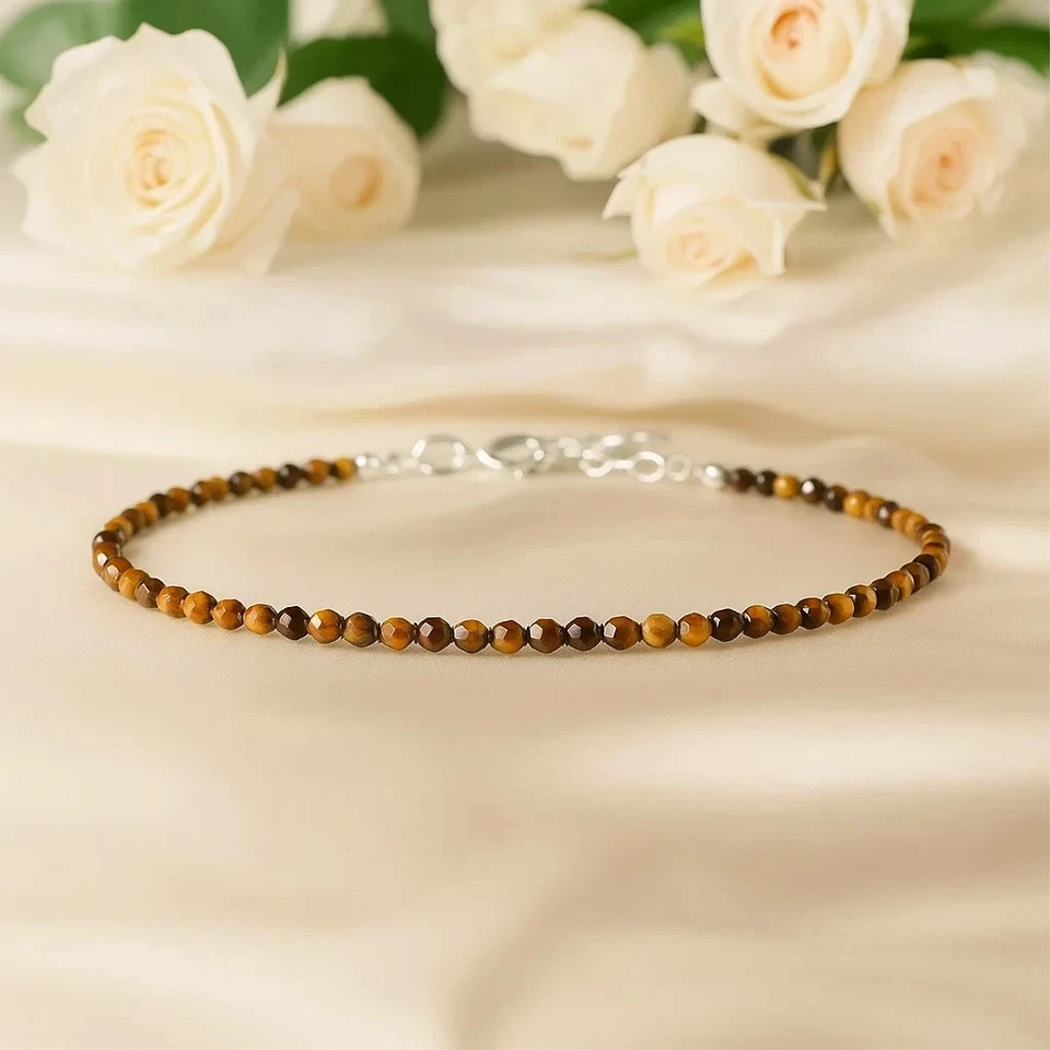 Pulseira feminina de cristal natural olho de tigre contas delicadas proteção cura presente - Imagem 1 de 4