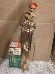 Vintage MCM Christmas PIXIE CHIMES Wind Chimes With Elf On Bell~Original Box - Picture 1 of 17
