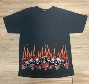 Vintage Y2K Flame Skull Shirt AOP Wrap Around Print Jesse Pinkman ODM Men’s L - Picture 1 of 11