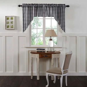 ANNIE BUFFALO Black CHECK SWAG SET Country Primitive 100% Cotton - Picture 1 of 2