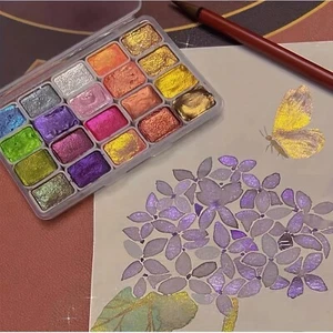 Juego de pintura de acuarela metálica de 20 piezas con perlas brillantes - Suministro de caja de arte portátil - Imagen 1 de 8