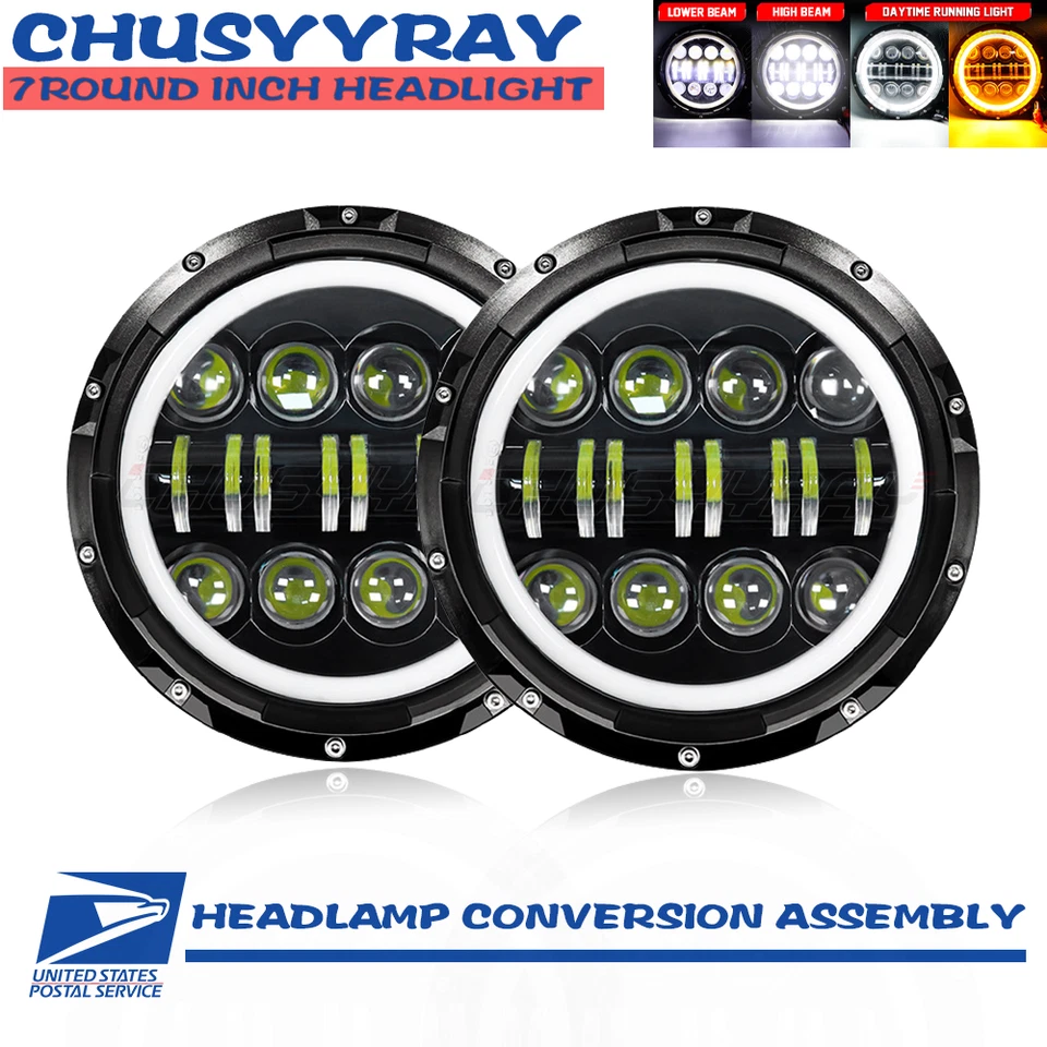 For Hummer H2 2003-2009 Pair DOT 7 inch Round LED Headlights DRL High Low Beam - Image 1 of 4